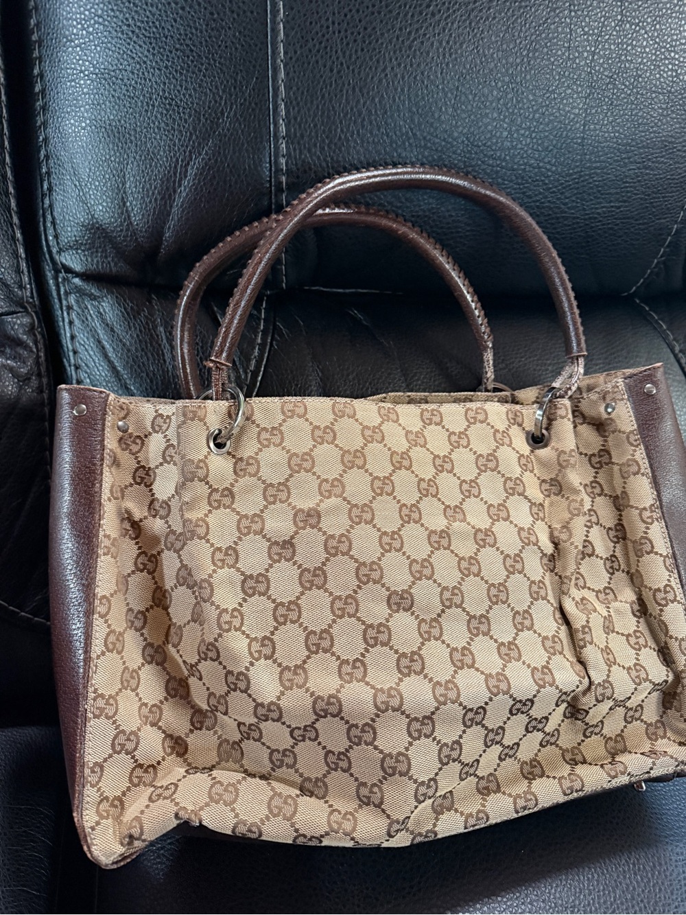 Gucci Beige Canvas Tote with Brown Trim